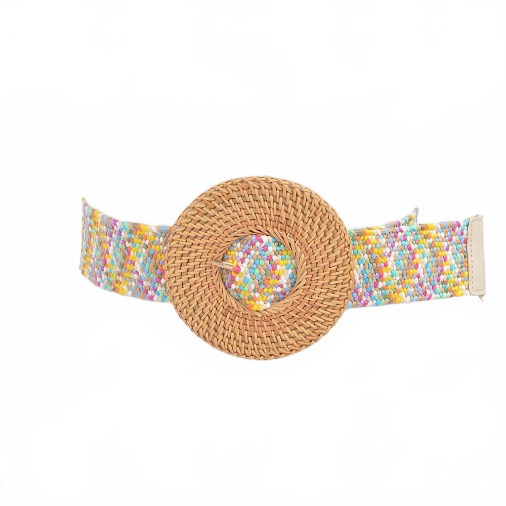 NEW 3AM BY H&D ACCESSORIES women's oversized round bamboo buckle elastic belt in